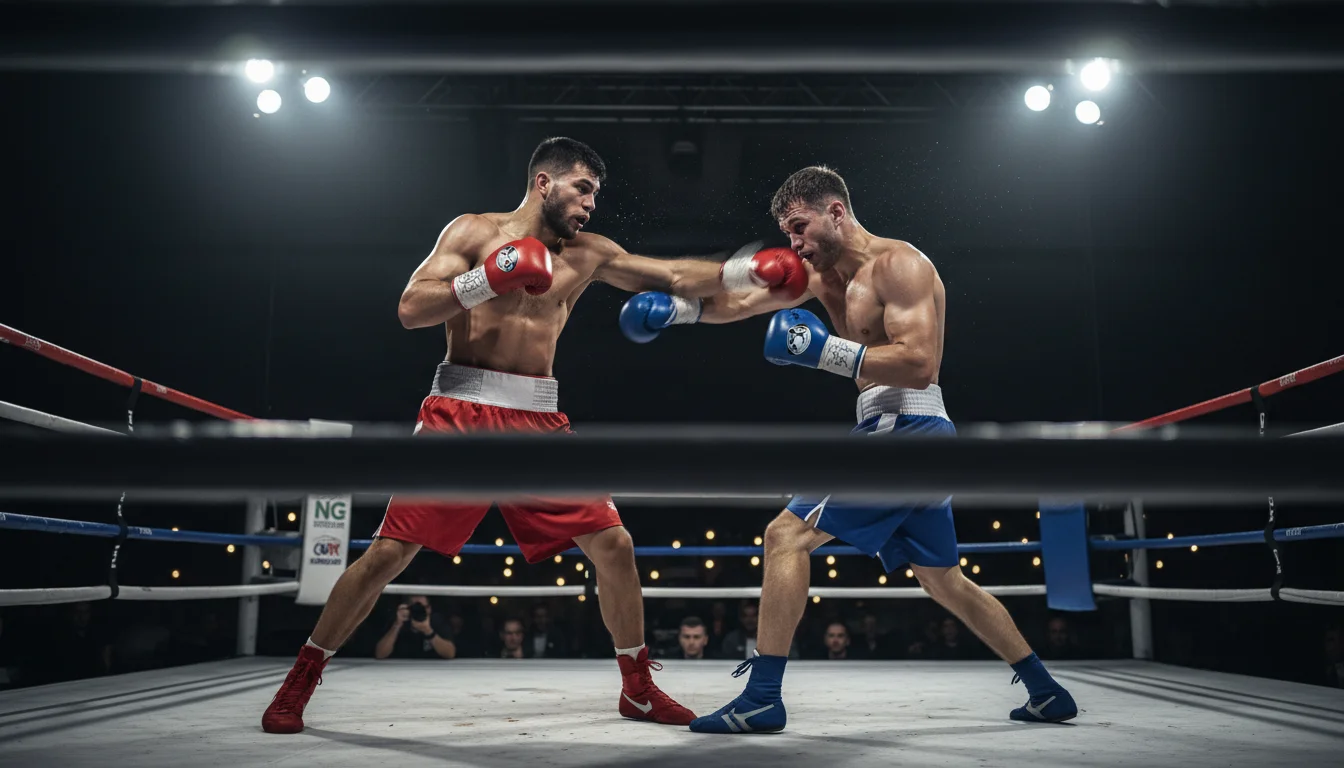 Paris en direct sur la boxe : vue rapprochée d'un combat de boxe sous les projecteurs